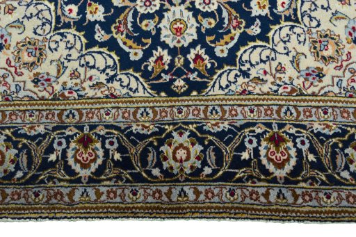 Full view of 1970s Kashan rug from Iran / Persia, 220 × 148 cm in Blue tones