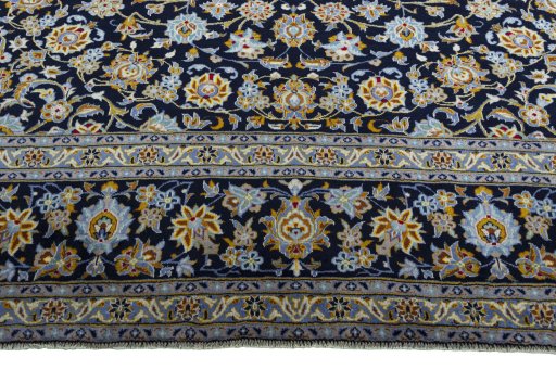 Full view of 2000s Kashan rug from Iran / Persia, 402 × 314 cm in Blue tones