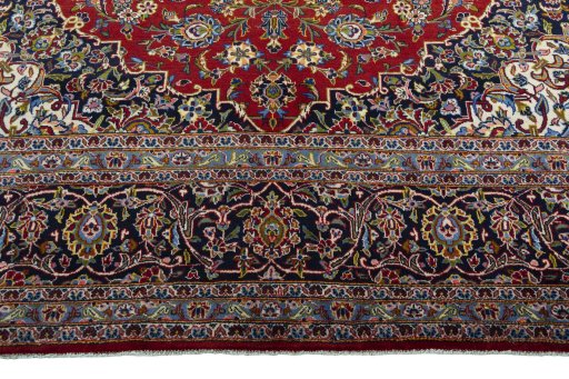 Full view of 2000s Kashan rug from Iran / Persia, 420 × 295 cm in Red tones