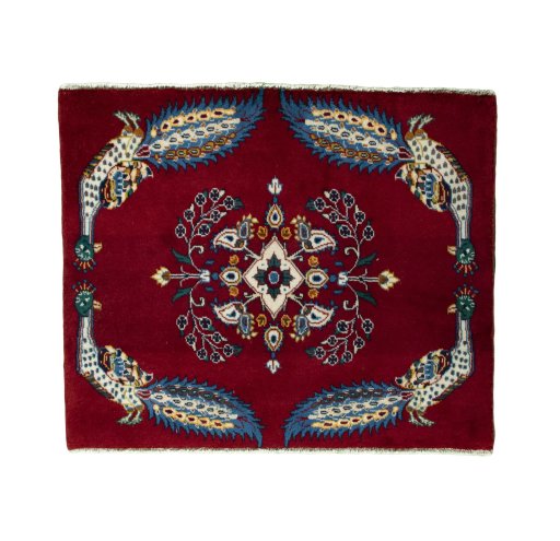 Full view of 2000s Kashan rug from Iran / Persia, 76 × 91 cm in Multi Color tones