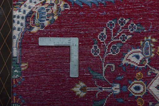 Close-up detail of 2000s Kashan rug from Iran / Persia showing Wool weave