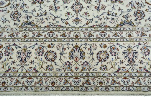 Full view of 2000s Kashan rug from Iran / Persia, 405 × 288 cm in Beige tones