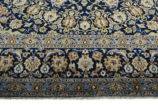 Full view of 2000s Kashan rug from Iran / Persia, 425 × 306 cm in Blue tones