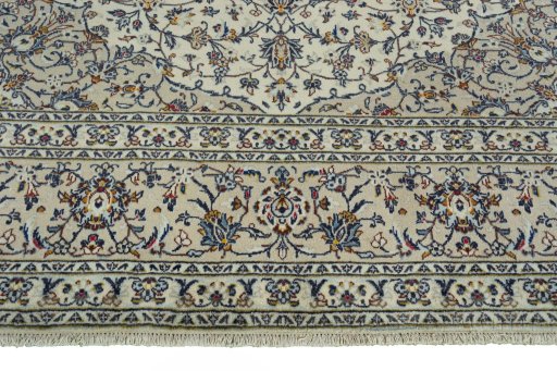 Full view of 2000s Kashan rug from Iran / Persia, 411 × 295 cm in Beige tones