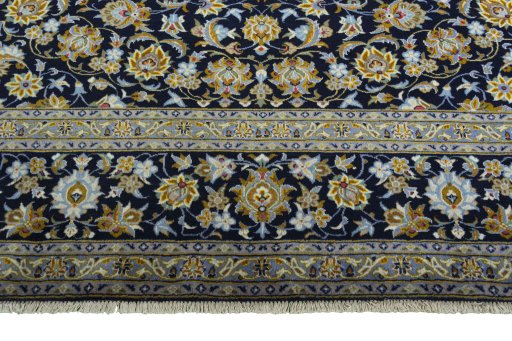 Full view of 2000s Kashan rug from Iran / Persia, 425 × 311 cm in Blue tones