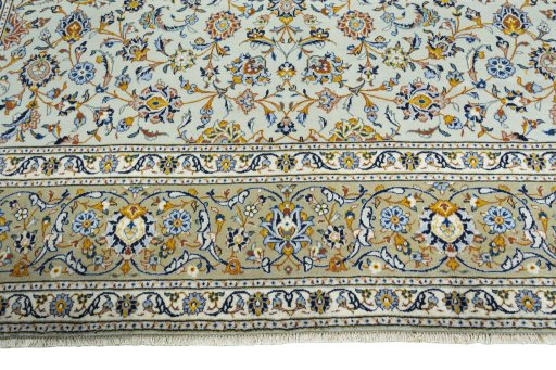 Full view of 2000s Kashan rug from Iran / Persia, 400 × 292 cm in Green tones