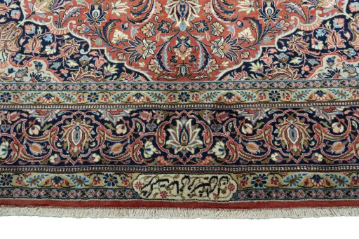 Full view of New Kashan rug from Iran / Persia, 297 × 205 cm in Red tones