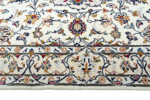 Full view of New Kashan rug from Iran / Persia, 305 × 103 cm in Beige tones