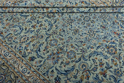 Close-up detail of 2000s Kashan rug from Iran / Persia showing Wool weave