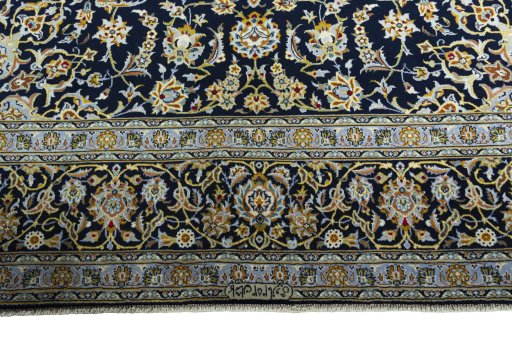 Full view of 2000s Kashan rug from Iran / Persia, 402 × 292 cm in Blue tones