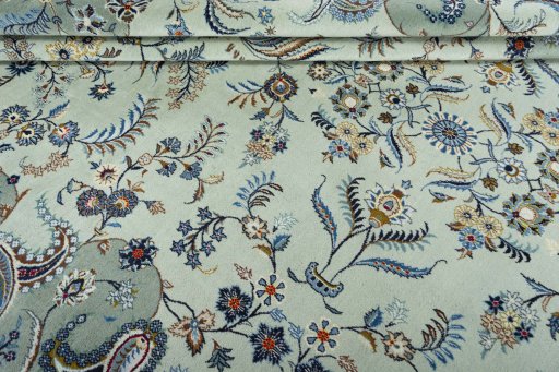 Close-up detail of 2000s Kashan rug from Iran / Persia showing Wool weave