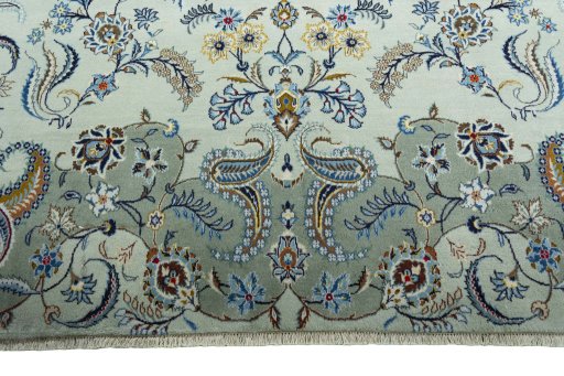 Full view of 2000s Kashan rug from Iran / Persia, 458 × 316 cm in Green tones
