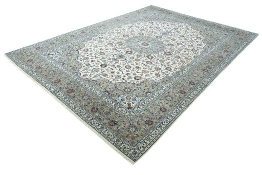 Corner detail of 2000s Kashan rug showing border pattern and Wool pile