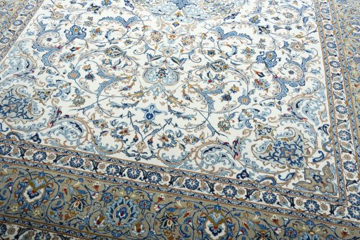 Close-up detail of 2000s Kashan rug from Iran / Persia showing Wool weave