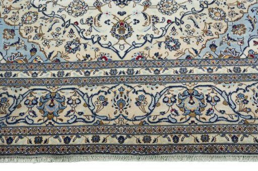 Full view of 2000s Kashan rug from Iran / Persia, 350 × 251 cm in Beige tones