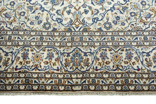 Full view of 2000s Kashan rug from Iran / Persia, 363 × 244 cm in Beige tones