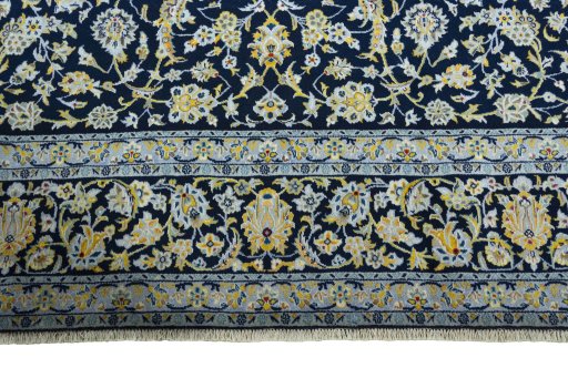Full view of 2000s Kashan rug from Iran / Persia, 380 × 249 cm in Blue tones