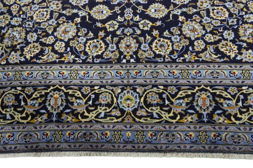 Full view of 2000s Kashan rug from Iran / Persia, 394 × 280 cm in Blue tones