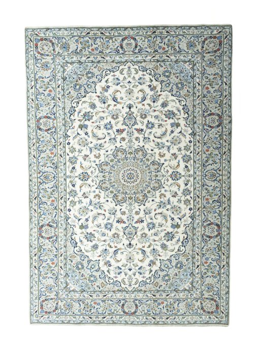 Full view of New Kashan rug from Iran / Persia, 353 × 243 cm in Beige tones