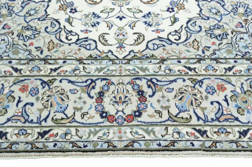 Full view of New Kashan rug from Iran / Persia, 353 × 243 cm in Beige tones
