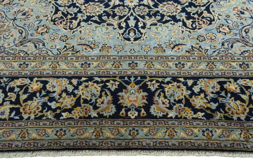 Full view of 2000s Kashan rug from Iran / Persia, 406 × 310 cm in Blue tones