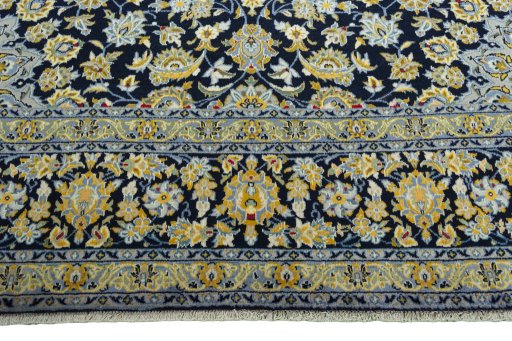 Full view of 2000s Kashan rug from Iran / Persia, 405 × 295 cm in Blue tones