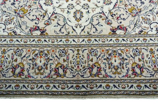 Full view of 2000s Kashan rug from Iran / Persia, 310 × 198 cm in Beige tones