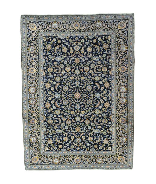Full view of 2000s Kashan rug from Iran / Persia, 351 × 256 cm in Blue tones