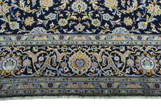 Full view of 2000s Kashan rug from Iran / Persia, 351 × 256 cm in Blue tones