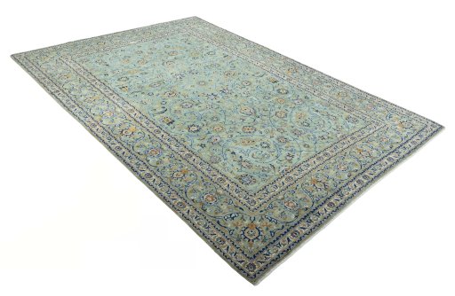 Close-up detail of 2000s Kashan rug from Iran / Persia showing Wool weave