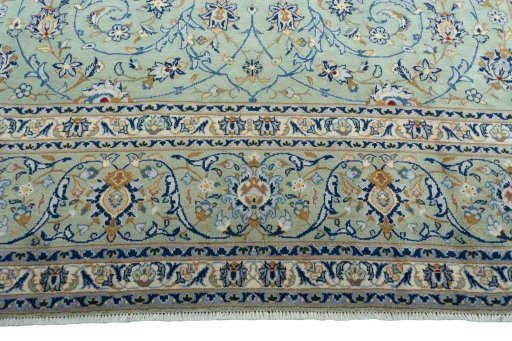 Full view of 2000s Kashan rug from Iran / Persia, 400 × 267 cm in Green tones
