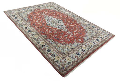 Close-up detail of New Kashan rug from Iran / Persia showing Wool weave