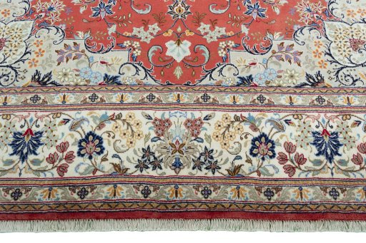 Full view of New Kashan rug from Iran / Persia, 347 × 244 cm in Red tones