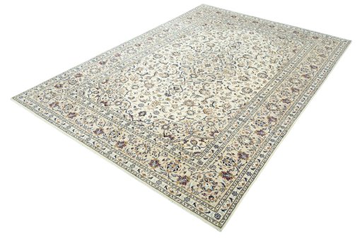 Corner detail of 2000s Kashan rug showing border pattern and Wool pile