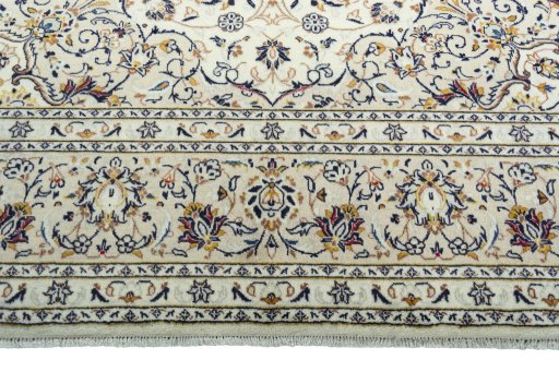 Full view of 2000s Kashan rug from Iran / Persia, 351 × 248 cm in Beige tones