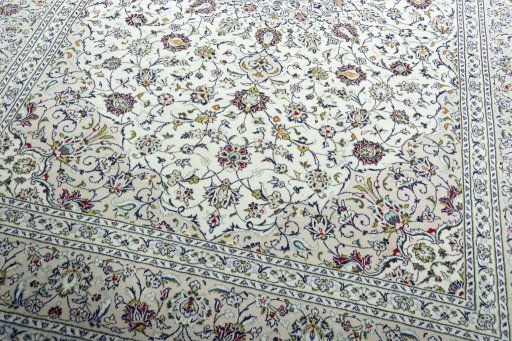 Close-up detail of 2000s Kashan rug from Iran / Persia showing Wool weave