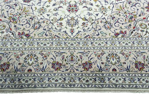 Full view of 2000s Kashan rug from Iran / Persia, 342 × 253 cm in Beige tones