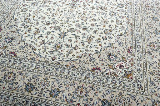 Close-up detail of 2000s Kashan rug from Iran / Persia showing Wool weave