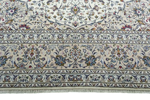 Full view of 2000s Kashan rug from Iran / Persia, 426 × 292 cm in Beige tones