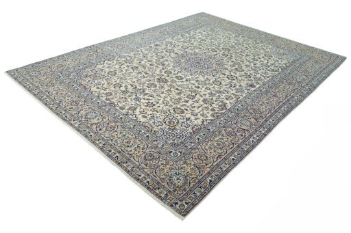 Corner detail of 2000s Kashan rug showing border pattern and Wool pile