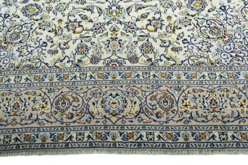 Full view of 2000s Kashan rug from Iran / Persia, 394 × 290 cm in Beige tones