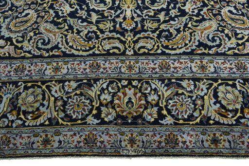 Full view of 2000s Kashan rug from Iran / Persia, 386 × 275 cm in Blue tones