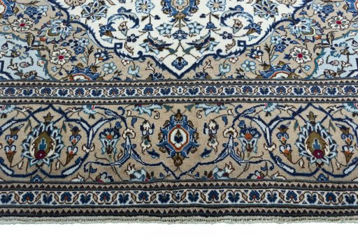 Full view of 2000s Kashan rug from Iran / Persia, 298 × 200 cm in Beige tones