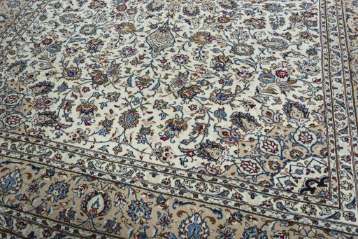 Close-up detail of 2000s Kashan rug from Iran / Persia showing Wool weave