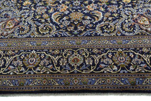 Full view of 2000s Kashan rug from Iran / Persia, 394 × 297 cm in Blue tones
