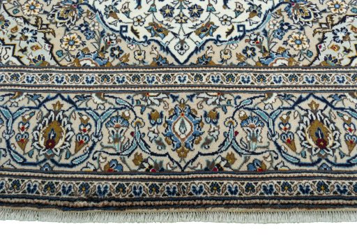Full view of 2000s Kashan rug from Iran / Persia, 308 × 198 cm in Beige tones
