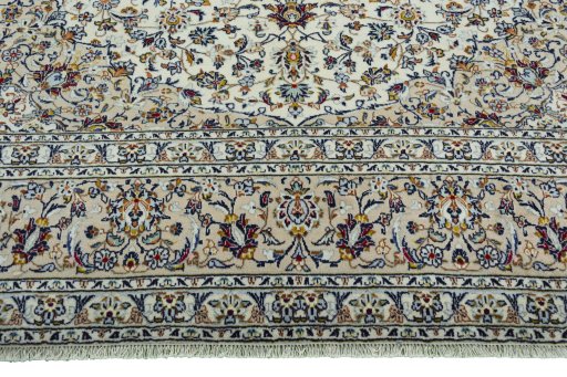 Full view of 2000s Kashan rug from Iran / Persia, 342 × 250 cm in Beige tones