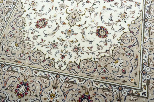 Close-up detail of 2000s Kashan rug from Iran / Persia showing Wool weave