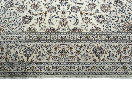 Full view of 2000s Kashan rug from Iran / Persia, 348 × 251 cm in Beige tones