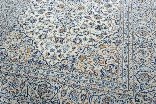 Close-up detail of 2000s Kashan rug from Iran / Persia showing Wool weave